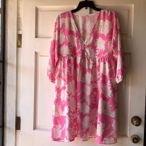 Pink and White Floral Loose Fit Dress